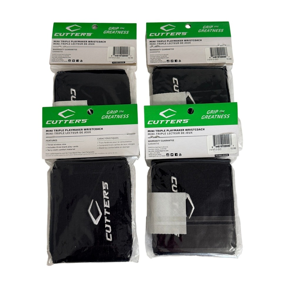 Cutters Wristcoach Kids Mini Black Mini Triple Playmaker Football Wristband 4pk